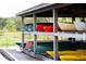Canoe rack with a variety of colorful canoes and kayaks, near the community waterway at 3329 Schoolhouse Rd, Harmony, FL 34773
