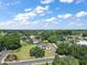 Scenic aerial shot of a home on a large lot, surrounded by lush greenery and neighborhood homes at 5701 Crestview Dr, Lady Lake, FL 32159