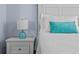 Close up of bedroom featuring a white nightstand with blue glass lamp at 7671 Comrow St # 303, Kissimmee, FL 34747