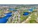 Expansive aerial of homes near a sprawling golf course and tranquil lakes, offering picturesque views at 142 Magellan Ct, Davenport, FL 33837