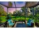 Relaxing screened-in patio with comfortable seating and beautiful views of the backyard at 142 Magellan Ct, Davenport, FL 33837