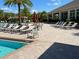 Community pool featuring lounge seating, tables with umbrellas, and a covered patio for residents at 1567 Dawnview Way, Kissimmee, FL 34744