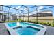 Sparkling pool and spa surrounded by a screened enclosure, pavers, and lush landscaping at 3348 Lilac Way, Davenport, FL 33897