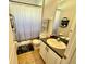 Bathroom featuring a shower with curtain, toilet, sink and vanity, and dark rug at 650 Tuscan Hills Blvd, Davenport, FL 33897