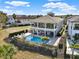 Aerial view of a home's backyard oasis, featuring a sparkling pool and manicured landscaping at 7471 Gathering Loop, Reunion, FL 34747