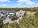 Charming aerial view of a home's exterior with a well-manicured yard and inviting curb appeal at 7471 Gathering Loop, Reunion, FL 34747