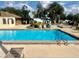 Enjoy the community pool area featuring lounge chairs and umbrellas on a sunny day at 2464 Harbour Way, Winter Park, FL 32792