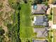 An aerial shot reveals a home's backyard, showcasing a sprawling lawn at 4774 Rummell Rd, St Cloud, FL 34771