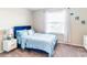 Comfortable bedroom featuring plush blue bedding, bright window, and modern dresser at 4823 Coral Castle Dr, Kissimmee, FL 34746