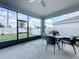 Spacious screened-in patio with a seating area provides an excellent view of the well-maintained backyard and fence at 1042 Heirloom Dr, Haines City, FL 33844