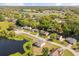 Picturesque aerial view featuring homes near a lake surrounded by lush greenery, highlighting community charm at 1062 Hidden Dr, Lakeland, FL 33809