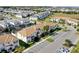 An aerial view shows residences in a community with street parking and well-manicured landscaping and lawns at 1554 Plunker Dr, Davenport, FL 33896
