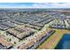 Drone image of a new housing development highlighting uniform houses, landscaped lawns, and organized street layout at 1554 Plunker Dr, Davenport, FL 33896