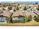 Stunning aerial view of a home featuring a screened-in pool, lush backyard, and beautiful landscaping in a Gathering-friendly neighborhood at 240 Minniehaha Cir, Haines City, FL 33844