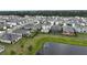 Aerial view of homes with backyard pools overlooking a pond, highlighting outdoor living at 6808 Cranes Roost Rd, Harmony, FL 34773