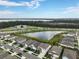 Neighborhood aerial view showcases lakeside community homes, green spaces, and a community center at 6808 Cranes Roost Rd, Harmony, FL 34773