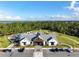 A front aerial view of the clubhouse showing the front entry and parking at 6808 Cranes Roost Rd, Harmony, FL 34773