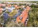 Aerial view of a condo community with lush landscaping, a pool, and well-maintained exteriors at 1007 Park Ridge Cir, Kissimmee, FL 34746