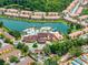 Aerial view showcasing community with pool, water features and residential properties surrounded by lush landscaping and water features at 2606 Roadster Ln, Kissimmee, FL 34746