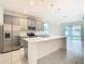 Bright kitchen featuring gray cabinets, pendant lighting, stainless appliances, and a large island at 417 Tisone Ln, Davenport, FL 33837