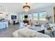 Open living space featuring a white sectional, chandelier, and access to outdoor views through large windows at 281 Piave St, Haines City, FL 33844