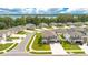 A panoramic aerial view of a residential area with lovely homes and a beautiful lake view, all under a partly cloudy sky at 31792 Broadwater Ave, Leesburg, FL 34748