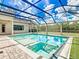 Relaxing screened-in pool with spa overlooking a lush backyard at 885 Spring Park Loop, Celebration, FL 34747