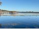 Scenic lake view with a dock and covered sitting area and grassy vegetation in the foreground at 10210 Hartford Maroon Rd, Orlando, FL 32827