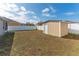 Backyard featuring shed, fence, and new sod, showcasing the property's potential for outdoor enjoyment at 2040 Patriot Way, St Cloud, FL 34769