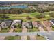 Panoramic aerial view of a golf course community showcasing well-maintained homes and a scenic lake at 538 Via Vitale Ct, Kissimmee, FL 34759