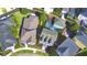 Aerial view of home featuring a private pool and a beautifully landscaped backyard, and outlining property lines at 1111 Oscar Sq, Celebration, FL 34747
