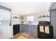 Well-lit kitchen featuring painted cabinets, modern appliances, and floating shelving at 2286 Sunny St, Kissimmee, FL 34741