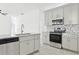 Well-equipped kitchen with stainless steel appliances, gray cabinetry and mosaic backsplash at 411 Boxwood Dr, Davenport, FL 33837