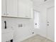 Well-lit laundry room with white cabinets, sink, and ample counter space at 411 Boxwood Dr, Davenport, FL 33837