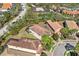 An aerial view of a home with a screened pool, well maintained landscaping, and a tile roof at 5512 Solterra Cir, Davenport, FL 33837