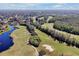 Stunning aerial view of the golf course, showcasing lush fairways, mature trees, and serene water features at 1238 James Ln, Kissimmee, FL 34759