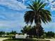 Beautiful community amenity center sign with lush tropical landscaping and towering palm trees at 1613 Pelican Dr, Davenport, FL 33896