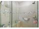 Close-up of a tiled shower with a glass door and chrome fixtures at 4311 Via Cavour Ct, Kissimmee, FL 34759
