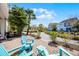 Relaxing patio view with Adirondack chairs, showing landscaping and community features in the background at 8012 Lost Shaker Ln, Kissimmee, FL 34747