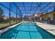 The sparkling screened-in pool provides a refreshing escape with views of the surrounding community at 113 Tiger Lily Ct, Davenport, FL 33837