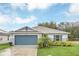 Well-kept single-story home with manicured lawn, complemented by a blue two-car garage and picturesque landscaping at 1877 River Crest Ave, St Cloud, FL 34771