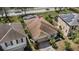 Aerial view of a residential property with a brown roof, surrounded by green trees, and conveniently close to a highway at 217 Sand Ridge Dr, Davenport, FL 33896