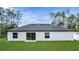 A view of the house with a gray roof, white walls, and a well-maintained lawn at 41 Peterlee Ct, Kissimmee, FL 34758