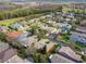 Community aerial showcasing mature trees and landscaping surrounding numerous single-Gathering homes, some with pools at 651 Highlands Hammock Dr, Poinciana, FL 34759