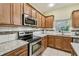Updated kitchen features stainless steel appliances and granite countertops with tiled backsplash at 651 Highlands Hammock Dr, Poinciana, FL 34759