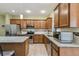 Close-up of a modern kitchen with granite countertops, stainless steel appliances, and tiled backsplash at 651 Highlands Hammock Dr, Poinciana, FL 34759