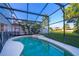 The screened in pool and spa offer backyard retreat at 1113 Pine Ridge Dr, Davenport, FL 33896