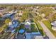 Aerial view of cozy home featuring fenced yard, above ground pool, and mature trees at 1205 Wisconsin Ave, St Cloud, FL 34769