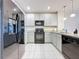Modern kitchen with granite countertops, white cabinets, and stainless steel appliances at 1510 Chelsea Dr, Davenport, FL 33897