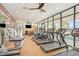 Well-equipped fitness center with treadmills, weights, and large windows offering scenic views at 16694 Olive Hill Dr, Winter Garden, FL 34787